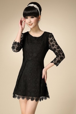 【2014新款連衣裙春裝 時尚正品勾花鏤空太陽花連衣裙收腰 批發代理】價格,廠家,圖片,連衣裙,深圳市龍崗區天晴服飾商行-